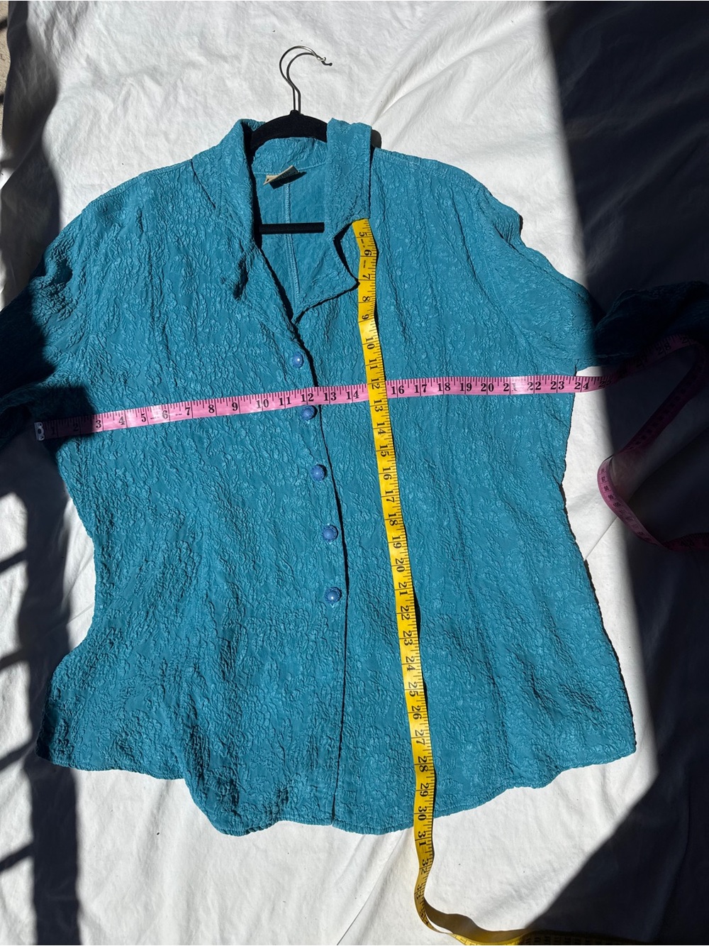 URU Silk Jacket Top kimono cardigan washable Long Sleeve vintage Teal Blue  XL - Picture 4 of 14